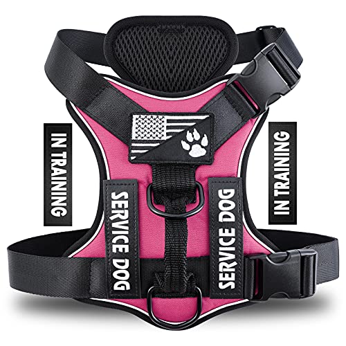 Service Dog Harness, Reflective Dog Vest Harness with 5 PCS Patches, Adjustable Soft Oxford Pet Harness, Inner Layer Mesh, Easy to Control for Dogs - color: Rose Red, size: X-Small (Pack of 1)