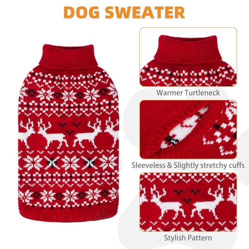 KOOLTAIL Christmas Dog Sweater, Cold Weather Pullover Classic Knitwear, Reindeer Snowflake Pattern Thick Warm Winter Pet Clothes, Cable Knit Dog Sweaters for Small Medium Large Bulldog Boy Girl, Red M - color: Red, size: Medium
