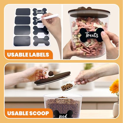 HOYTAMDAR 3 Pack Airtight Dog Treat Containers with Bamboo Lids, Dog Treat Jars with Scoops, Clamps, Labels and Marker, Dog & Cat Treat Holder, Brown - color: Brown - 3 Pack