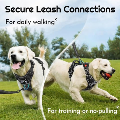 Eagloo Dog Harness for Large Dogs, Easy Wearing with 3 Quick-Release Buckles, Adjustable No Pull Pet Harness with MOLLE System, No Choke Reflective Vest with Control Handle, Black, L - color: Black, size: Large