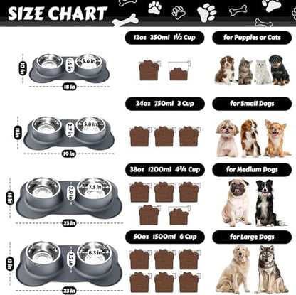 AsFrost Dog Food Bowls Stainless Steel Dog Food & Water Bowl Set with No Spill Non-Skid Silicone Mat, Dog Dishes Pet Feeding Bowls for Small Medium Large Sized Dogs Cat Puppy Food Bowl, Grey, 4 Cup - color: Grey, size: 4¾ Cup/38 oz each