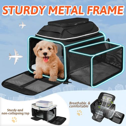 Petskd Top and Side Expandable Pet Carrier 18x13x9.5 Inches Southwest Airline Approved, Soft-Sided Carrier for Small Cats and Dogs with Locking Safety Zippers and Anti-Scratch Mesh(Black) - color: Black, size: 18.0"L x 13.0"W x 9.5"H