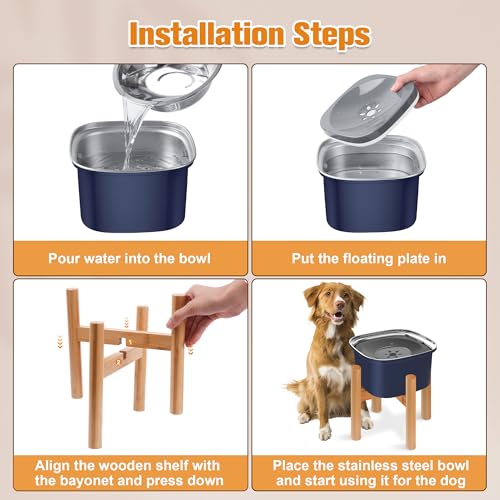 Decflow 3L Elevated Dog Water Bowl, Stainless Steel Raised Food Dispenser with Stand, Large Capacity No Spill Dog Water Bowl for Small, Medium and Large Dogs - color: Blue