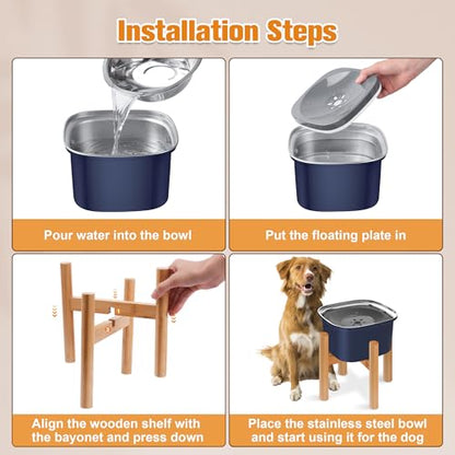Decflow 3L Elevated Dog Water Bowl, Stainless Steel Raised Food Dispenser with Stand, Large Capacity No Spill Dog Water Bowl for Small, Medium and Large Dogs - color: Blue