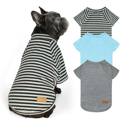 KYEESE 3Pack Dog Sweater, Soft Puppy Sweatshirt Stretchy Pullover Dog Sweater for Small Dogs Boy, Lightweight Fleece Cat Shirt Pet Clothes with Sleeves, M - color: 08# 3Pack(Blue+Grey+Blue Stripe), size: Medium (8.5-13lbs)