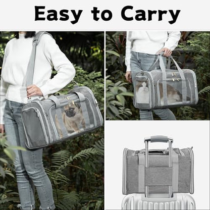 Soft-Sided Cat/Dog/Pet Carrier, Collapsible Pets Travel Carriers for Big Cats/Small Dogs with Shoulder Strap & Removable Mat, Mesh Puppy Carry Bag, Up to 25 Lbs(Gray) - color: GRAY, size: 20"L x 13"W x 13"H