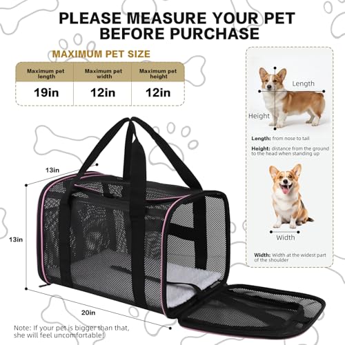 Cat Carrier, Soft-Sided Pet Carrier Bag, Breathable Mesh, Black (Pink, 20 * 13 * 13) - color: pink, size: 17.0"L x 11.0"W x 11.0"H