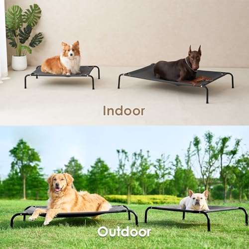 EHEYCIGA XXL Elevated Dog Cot Bed, Raised Outdoor Dog Hammock for Giant Jumbo Dogs, Lifted Pet Platform with Frame and Washable Waterproof Cooling Teslin Mesh and Anti-Slip Feet, 52x36 inch