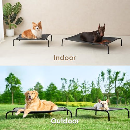 EHEYCIGA XXL Elevated Dog Cot Bed, Raised Outdoor Dog Hammock for Giant Jumbo Dogs, Lifted Pet Platform with Frame and Washable Waterproof Cooling Teslin Mesh and Anti-Slip Feet, 52x36 inch