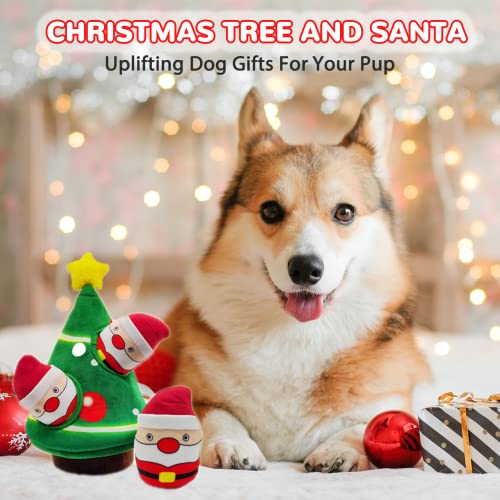 lilfrd Christmas Dog Toys, 4 Pack Santa Xmas Tree Hide Seek Squeaky Toy | Lovely Christmas seasonal treat, suitable for small and medium breeds - style: Christmas Tree & Santa