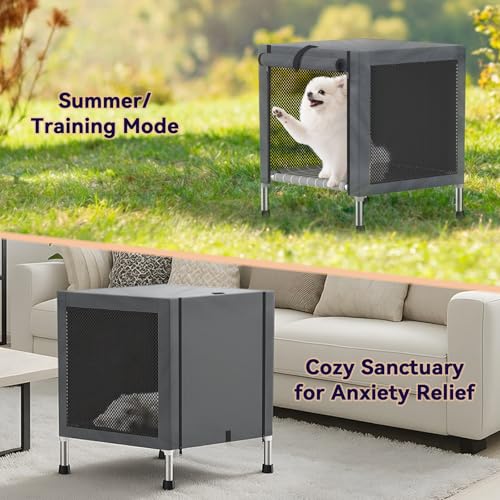 Small Stainless Steel Elevated Dog Crate with Cover, 2-in-1 Indoor & Outdoor Raised Pet House, Rust-Proof Dog Kennel with Silicone Anti-Slip Feet, Tool-Free Assembly - size: 20.0"L x 20.0"W x 24.0"H