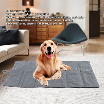 Portable Pet Mat, Foldable Rollup Pet Camping Bed for Dogs Cats, Outdoor Travel Dog Mat with Storage Binding Rope, 600D Oxford Fabric for Kennels Sofas Car Seats, Gray