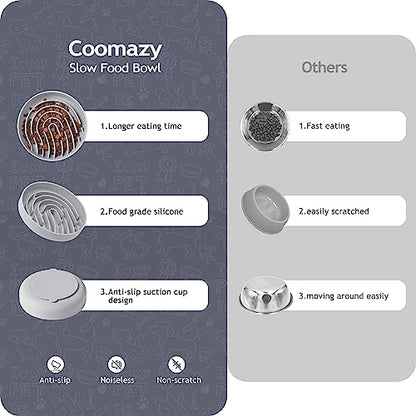 Coomazy 대형 실리콘 슬로우 피더 강아지 그릇, 반려동물 사료 훈련을 위한 인터랙티브 퍼즐 장난감, 강아지를 바쁘게 유지, 강아지 과식 방지 (스모크 그레이, 라지: 3.2컵) - color: 스모키 그레이, size: 3.2 Cup