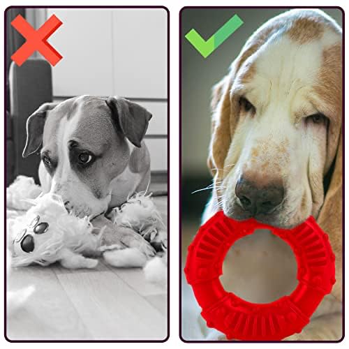 SIMENA Heavy Duty Dog Chew Toy, Natural Teething Toy for Medium Breeds, Tough Durable Chewy Toy, Teeth Cleaning Tough Dog Toys (Ring, Red) - style: Ring Red