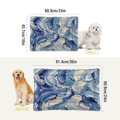 Ocean Waves Pattern Pet Bed Mat for Dogs and Cats, Soft Washable Crate Pad with Non-Slip Bottom, Cozy Bed Cushion for Small Medium Large Pets, 24x36 Inch - size: Medium