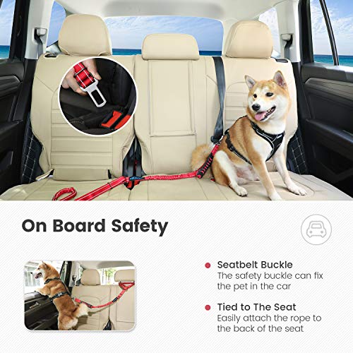 IOKHEIRA Multifunctional Dog Leash for Medium & Large Dogs - Red Adjustable With Car Seatbelt, 4-6 FT Strong Bungee - color: Red