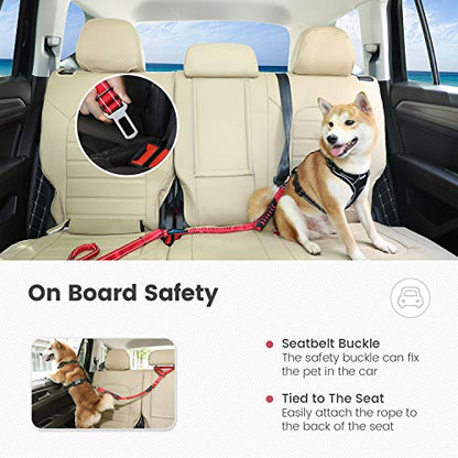 IOKHEIRA Multifunctional Dog Leash for Medium & Large Dogs - Red Adjustable With Car Seatbelt, 4-6 FT Strong Bungee - color: Red