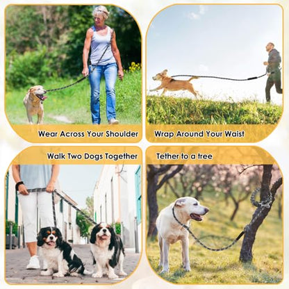 Lukovee Hands Free Dog Leash, 10FT Adjustable Training Lead 1/2 Inch Nylon Heavy Duty Lead No Pull for Large Medium Dogs, Tangle Free Reflective Waist-Leash for Walking Running, Black&Gray - color: Black&Gray