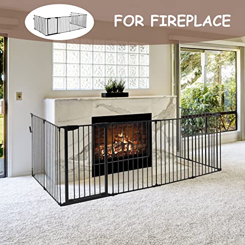 196" Extra Wide Baby Gate Metal Safety Playpen - Fireplace Fence for Toddler/Pet/Dog, Max Length 196", 8-Panel (30" H, Black) - size: 196" Wide, 8-Panel (30" H)