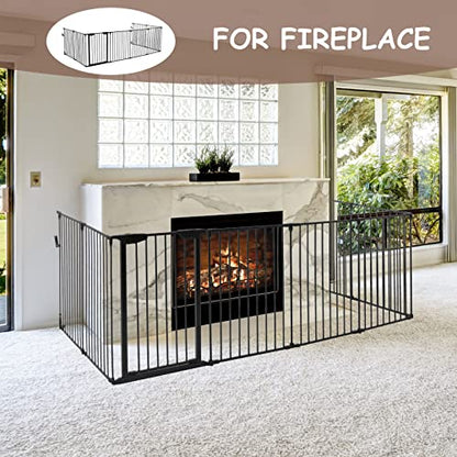 196" Extra Wide Baby Gate Metal Safety Playpen - Fireplace Fence for Toddler/Pet/Dog, Max Length 196", 8-Panel (30" H, Black) - size: 196" Wide, 8-Panel (30" H)