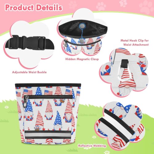 Independence Day Water-Resistant Dog Treat Pouch, 3 Ways to Wear Treat Bag with Magnetic Closure & Reflective Strip, Hands-Free for Pet Training, Walking