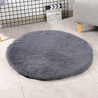 31 Inch Plush Dog Bed Mat Warm Fluffy Round Puppy Crate Pad with Anti-Slip Waterproof Bottom Soft Comfy Pet Kennel Mat for Small and Medium Dogs Sleeping(Dark Grey) - color: Dark Grey, size: 31 Inch