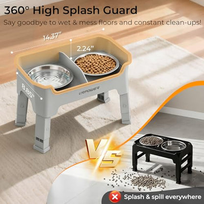 URPOWER Mess Proof Elevated Dog Bowls 4 Height Adjustable Raised Bowl Stand with 2 Stainless Steel Dog Bowls Non-Slip Food and Water Bowl Set for Small Dogs, Light Grey - color: Light Grey, size: Small
