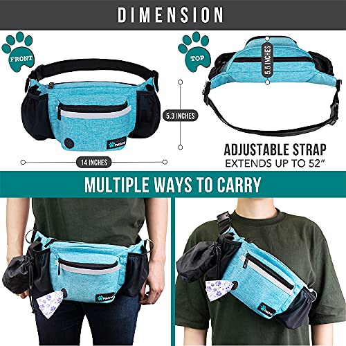 PetAmi Dog Fanny Pack, Treat Pouch for Dog Walking, Training, Built in Poop Bag Dispenser, Water Bottle Holder, Collapsible Bowl, Pet Treat Waist Belt for Hiking, Running, Kibbles (Turquoise) - color: Sea Blue