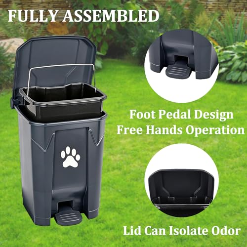 Dog Poop Trash Can Outside with Pooper Scooper, Outdoor Dog Waste Trash Can with Lid Waste Bag Odor Control for Yard Garden, 20L Grey - color: Gray