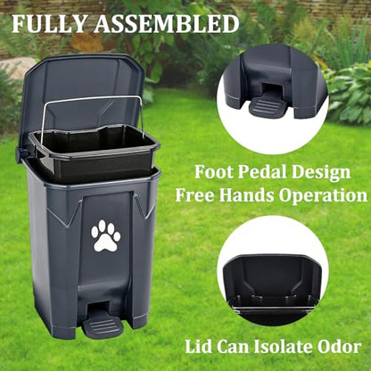 Dog Poop Trash Can Outside with Pooper Scooper, Outdoor Dog Waste Trash Can with Lid Waste Bag Odor Control for Yard Garden, 20L Grey - color: Gray