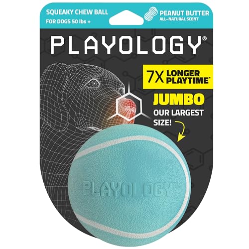 Playology Dog Toys | Squeaky Chew Ball for Large Dogs | Peanut Butter Scented Jumbo Dog Ball | Bouncy Floating Chew Toys for Fetch - size: Jumbo, style: Peanut Butter