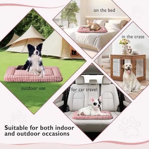 Dog Bed Mat Crate Pad for Medium Dogs, Washable Soft Pet Sleeping Mat Kennel Pad with 3D Bubble Pattern, Dusty Pink, 30"x 19" - color: Dusty Pink, size: 30"L x 19"W x 1.5"Th