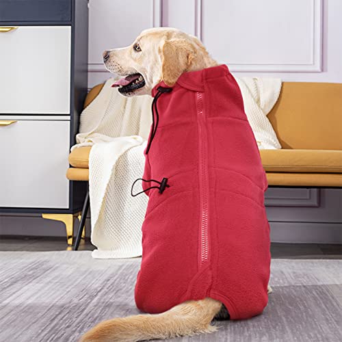 ROZKITCH Small Dog Fleece Pajamas, Pet Windproof Warm Cold Weather Jacket Vest Cozy Jumpsuit Apparel Outfit Clothes for Small Medium Large Dog Walking Hiking Sleep Red S - color: Red, size: S