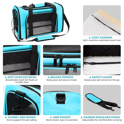 Soft-Sided Cat Carrier Expandable Pet Carrier Airline Approved Mesh Travel Carrier Up to 15lbs for Cats Small Dogs Collapsible Escape-Proof with Shoulder Strap Washable (18x11x11 Blue) - color: Blue, size: 11.0"L x 11.0"W x 18.0"H