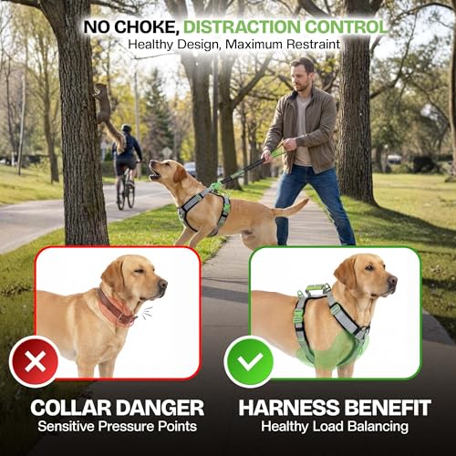 Ultimate Urban Dog Harness - Heavy Duty Design, No Choke, No Pull. Adjustable, Comfy Padding, Easy On/Off, Metal Hardware, Emergency Handle and 3 Connect Points (Green, S) - color: Green, size: S