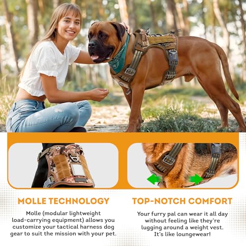 Tactical Dog Harness With Handle, X-Large, Desert Camouflage 900D Nylon Vest. No Pull Breathable Harness With Adjustable Straps and Quick-Release Buckles - size: X-Large