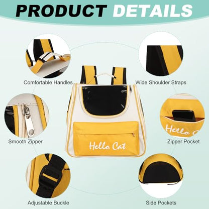 Cat Backpack Carrier, Large Space & Breathable, Ventilated Mesh Design Pet Backpack for Cats or Small Dogs, Intended for Hiking/Camping/Traveling (Yellow, 14.6"x9.8"x13.4") - color: Yellow