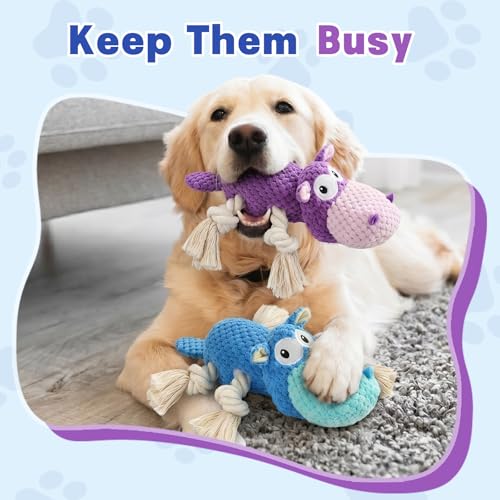 TOOPTATE 2-Pack Squeaky Dog Toys - Plush Dog Toys for Small Medium Large Dogs, Keep Them Busy (Blue & Purple, Medium) - color: Blue + Purple, size: Medium