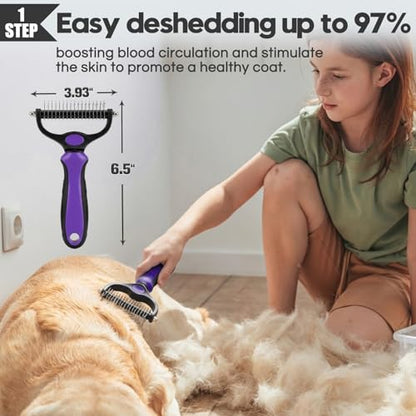 Bonteck Dog Slicker Brush for Dogs Grooming Kit 5PCS | Large Dog Brush for Goldendoodles Poodles Doodles | Long Pin Haired Brush | Poodle Brushes and Comb (Purple) - color: Purple