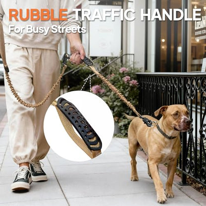 Twoear Heavy Duty Dog Leash for Large Dogs that Pull, 4-7FT Shock Absorbing Bungee Leash with Traffic Handle, Metal Frog Clip, Car Seatbelt, Reflective Tactical Leashes for Medium to Large Breeds