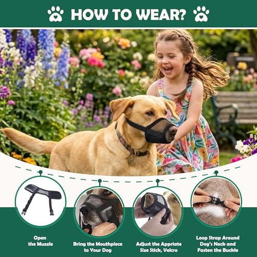 Dog Muzzle Medium Sized Dogs - Adjustable Velcro with Soft Air Mesh Muzzle for Medium Sized Dog | Mussle to Stop Biting Barking and Chewing | Allows Panting and Drinking - size: Medium ( 5.5” - 7.8” )