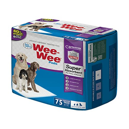 Four Paws Wee-Wee Super Absorbent Unscented Pee Pads for Dogs & Puppies with Insta-Rise Border, Leak-Proof Dog Housebreaking Potty Training Floor Protection, 24" x 24", 75 Count (Packaging May Vary) - size: 75 Count