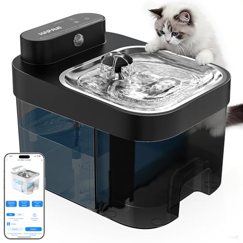 2026 Latest Cat Water Fountain, No Filter Cotton, App Monitoring Wastewater Separation Wireless Pet Fountain, 5000mAh Battery & Plug-in, 3L/101oz Water Dispenser for Cats Indoor, 2.4G Wi-Fi - color: Black