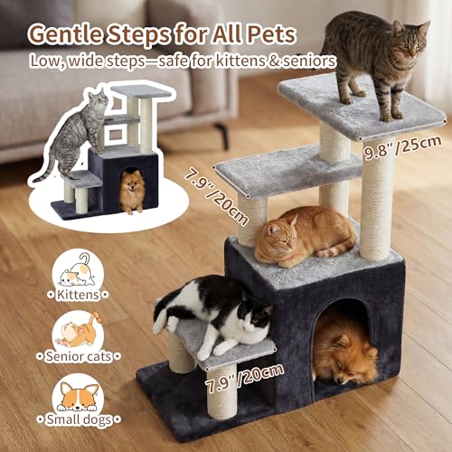 Heybly Cat Scratching Post, Sturdy Pet Stairs & Steps for Indoor Cats and Dogs, Small Cat Tree with Cat Condo, Full Wrapped Sisal Posts & Soft Plush Fabric, Smoky Gray & Light Gray HSP002SGW - color: Smoky Gray