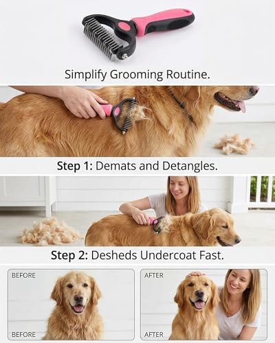 Dematting Comb for Dogs and Cats, Dual-Sided Pet Comb, Professional Deshedding Tool, Pets Hair Remover Shedding, Long Haired Dog Brushes, Undercoat Combs Supplies, Cat Brush Rake - color: Green-S