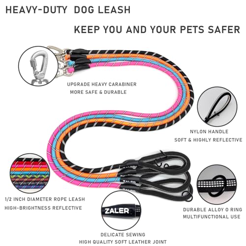ZALER Rope Dog Leash, 4/5/6/10/15/20/30/50 Foot Reflective Dog Leashes with Carabiner, Heavy Duty Pet Lead for Large and Medium Dogs (5FT, Black) - color: Black, size: 5FT*1/2"