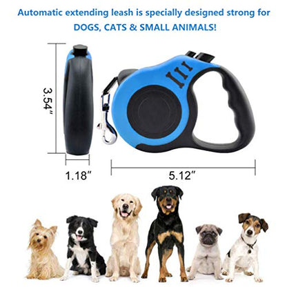 Retractable Dog Leash for Medium - Small Dogs and Cats 16.5FT Tangle Free, Heavy Duty Walking Leashes with Anti Slip Handle, Pause and Lock Strong Nylon Tape, Store Dog Leash Retractable(Blue) - color: Blue