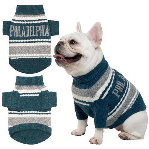 Small Dog Sweater Football Theme Turtleneck Knit Dog Sweaters for Small Pets Warm Winter Cat Dog Clothes - color: green&gray, size: Medium
