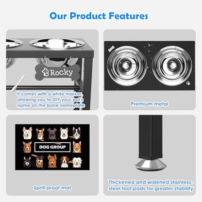 SHAINFUN Elevated Dog Bowls with Mat for Medium Large Dogs, Raised Dog Bowl Stand with 2 Stainless Steel 58oz Bowls, Tall Dogs Food Water Bowl Holder - color: Black-1.7L