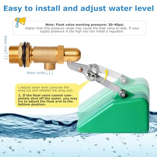 Brass Float Valve 3/4 Inch Water Float Valves with Adjustable Arm, Livestock Water Tank Float Valve Switch Brass Float Ball Valve Shut Off Pool Auto Fill Valve for Automatic Waterer - style: 3/4" Green